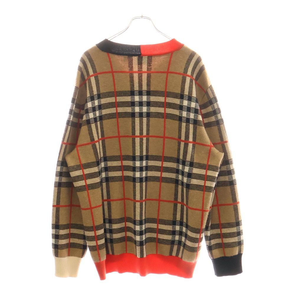 BURBERRY チェック柄 ニットセーター M バーバリー ノバチェック ウール混 七分袖 ショート丈 ニット セーター