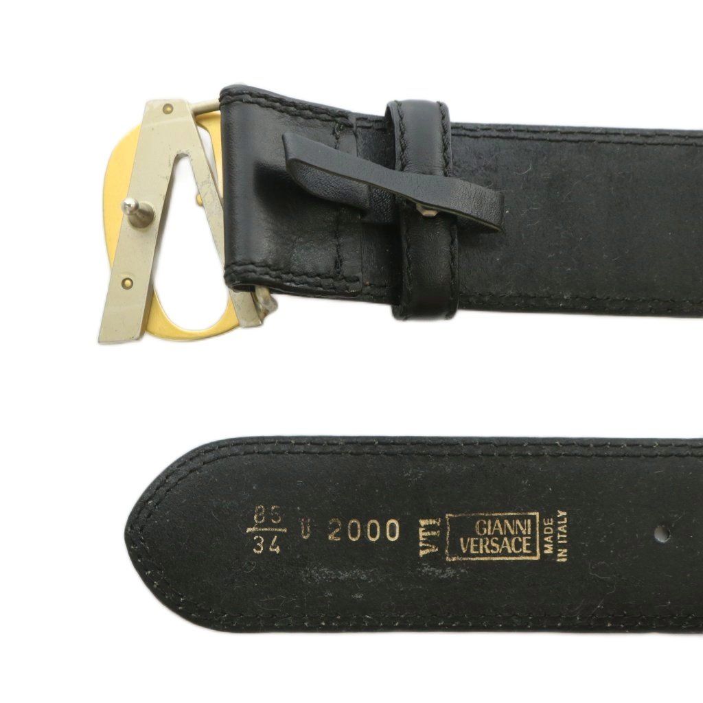 VERSACE ヴェルサーチ ゴールド×シルバー金具 レザーベルト ブラック VERSACE ヴェルサーチ ゴールド×シルバー金具 レザーベルト ブラック