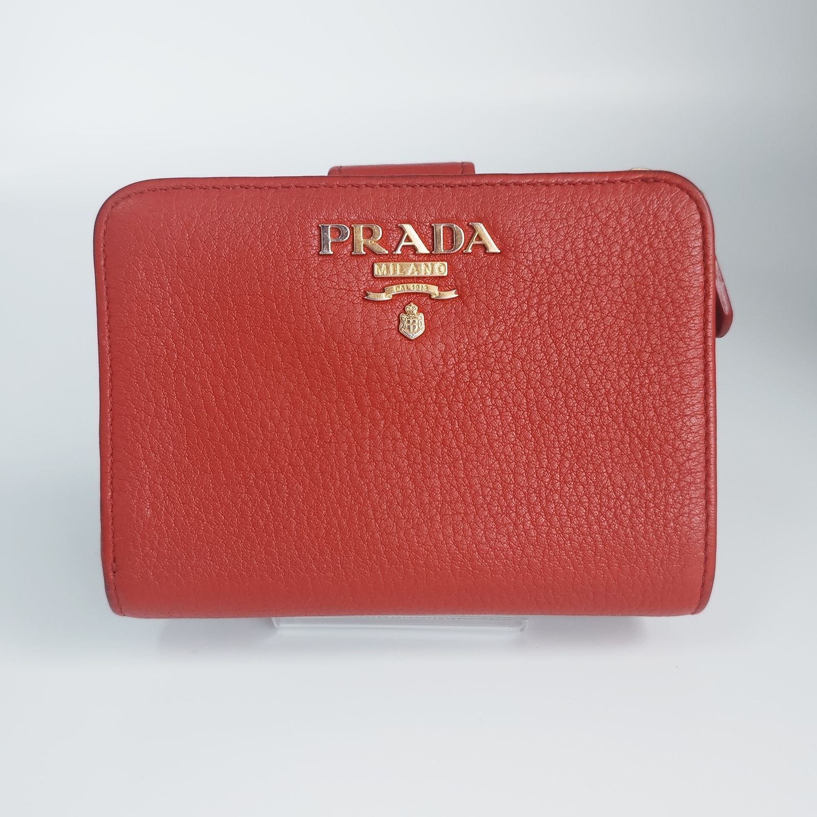 PRADA プラダ 二つ折り財布 カーフレザー 1ML018 ROSSO 赤 IC搭載 中古