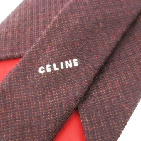 セリーヌ CELINE ネクタイ レギュラータイ 絹 シルク ウール混 赤