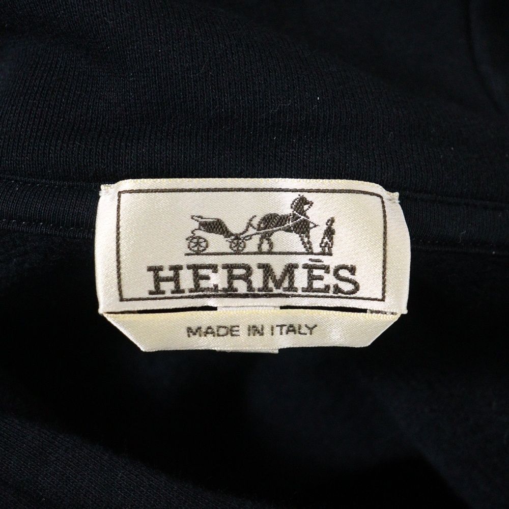【美品】HERMES レザーパッチパーカー S ネイビー 美品】HERMES レザーパッチパーカー S ネイビー