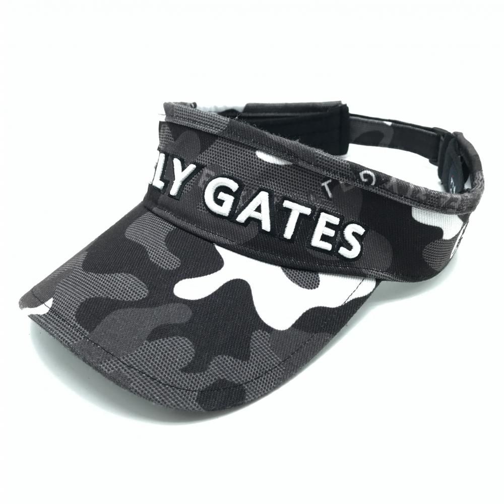 美品】パーリーゲイツ サンバイザー グレー×黒 カモフラ 迷彩 汗取