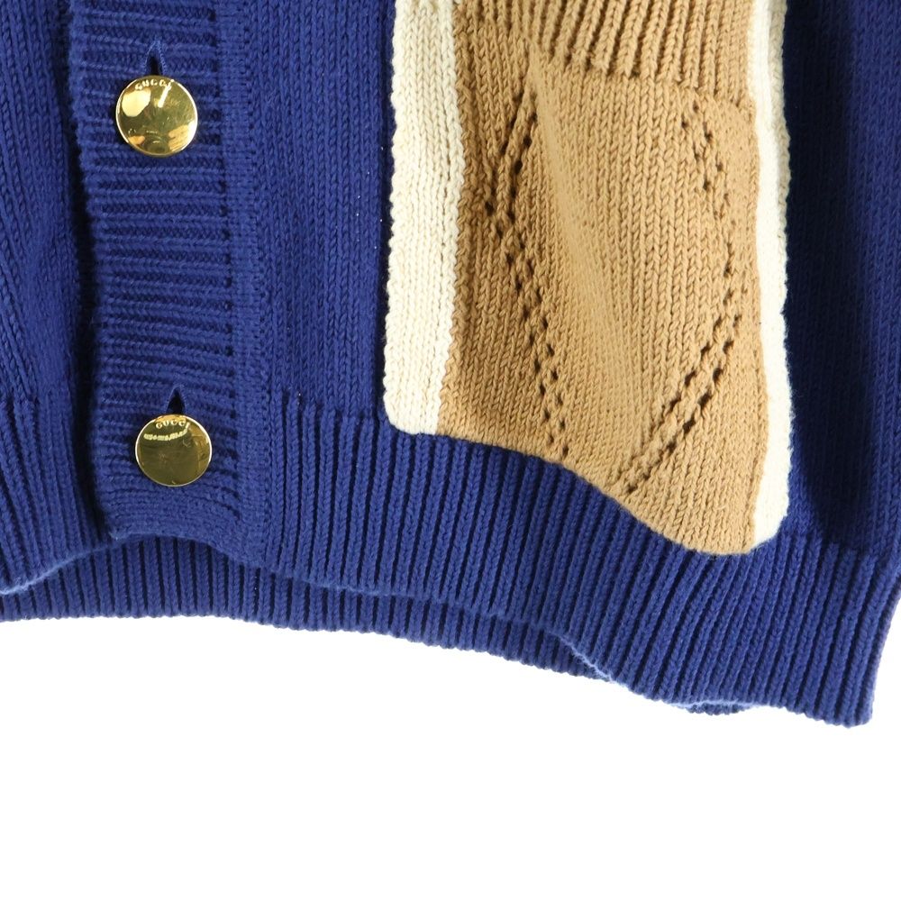 【新品未使用】GUCCI ネイビー ベージュ カーディガン L GUCCI (グッチ) 21AW GG CARDIGAN GGステッチ ニットカーディガン