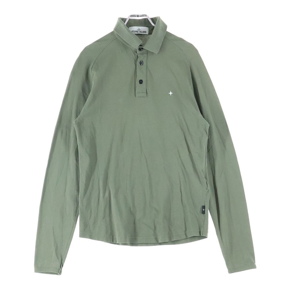 STONE  カーキ 長袖ポロシャツ STONE ISLAND (ストーンアイランド) フロント ワンポイント刺繍 長袖