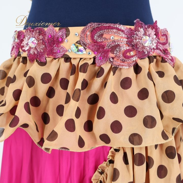 ベリーダンス オリエンタル 衣装 上下セット ピンク系 ドット 水色