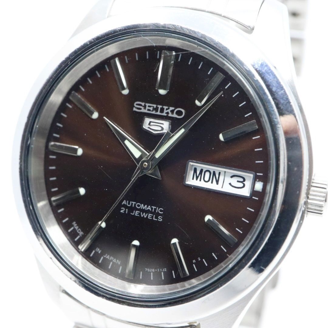 自動巻き SEIKO ヴィンテージ 0 - 稼働品 セイコー5 ブラウンレザー
