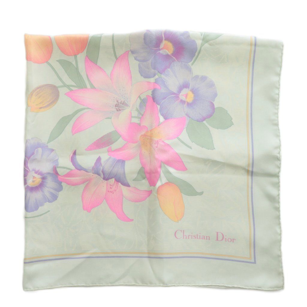 希少 クリスチャンディオール シルクスカーフ 大判 アート 花柄 一点物 クリスチャンディオール Christian Dior スカーフ 絹 シルク 花柄 総柄