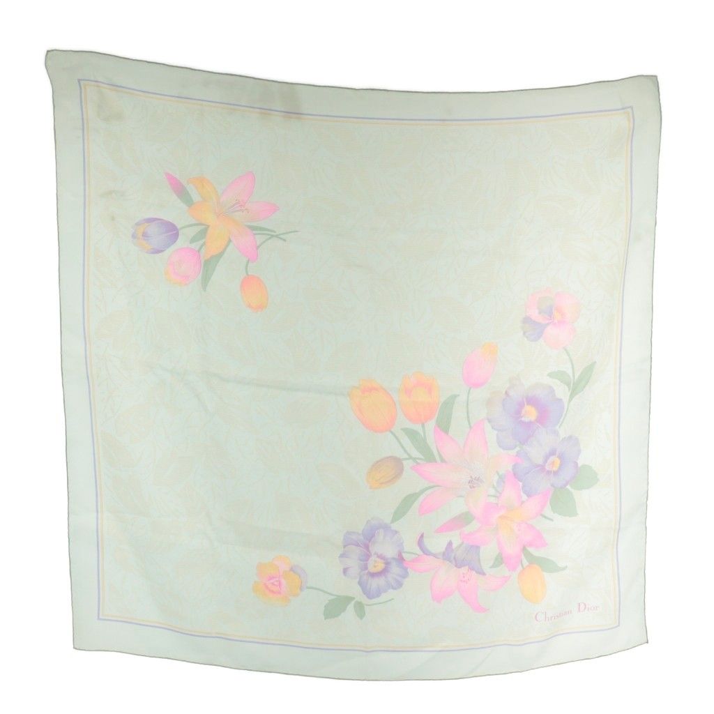 クリスチャンディオール Christian Dior スカーフ 絹 シルク 花柄 総柄