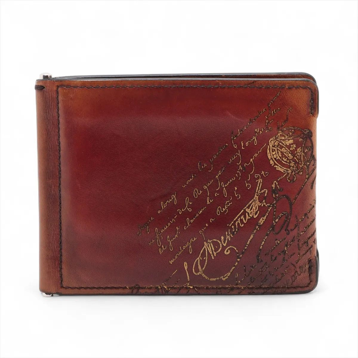 【美品】ベルルッティカリグラフィ マネークリップ レザー 財布 定価10万以上 極美品 ベルルッティ カリグラフィ レザー マネークリップ 二つ折り