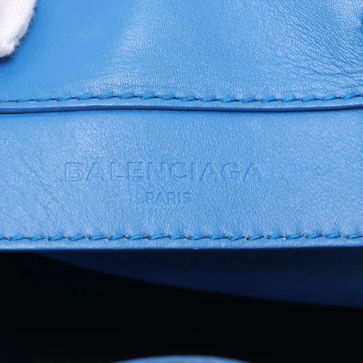 美品 バレンシアガ ネイビーバケット 409000 レザー キャンバス