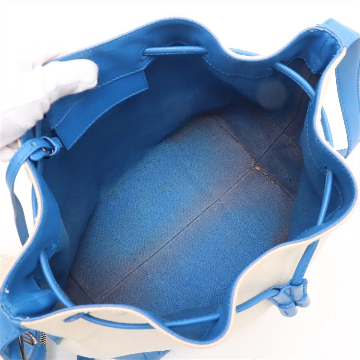 美品 バレンシアガ ネイビーバケット 409000 レザー キャンバス