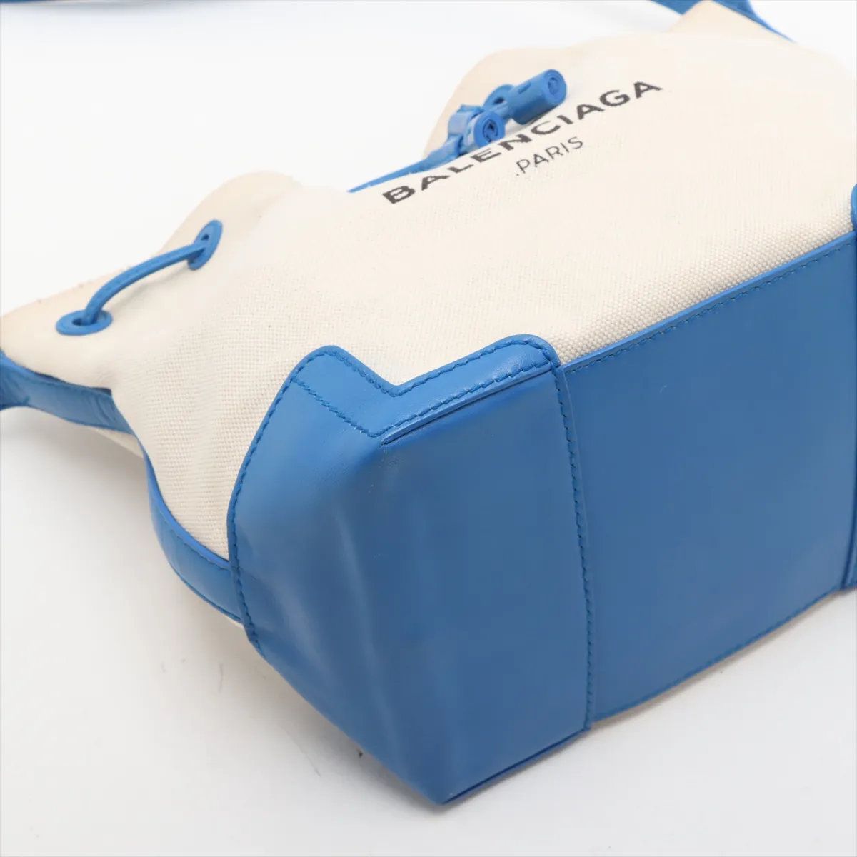 美品 バレンシアガ ネイビーバケット 409000 レザー キャンバス