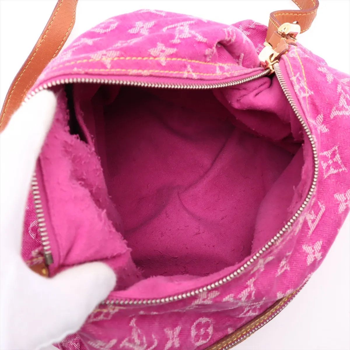 美品 ルイヴィトン モノグラム デニム バギー GM ピンク M95210 レザー