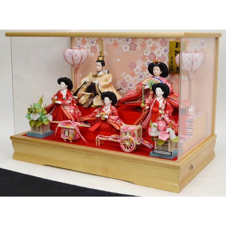 ひな人形】五人ケース飾り 『北寿』183-533KT 金彩桜 ※アクリルケース