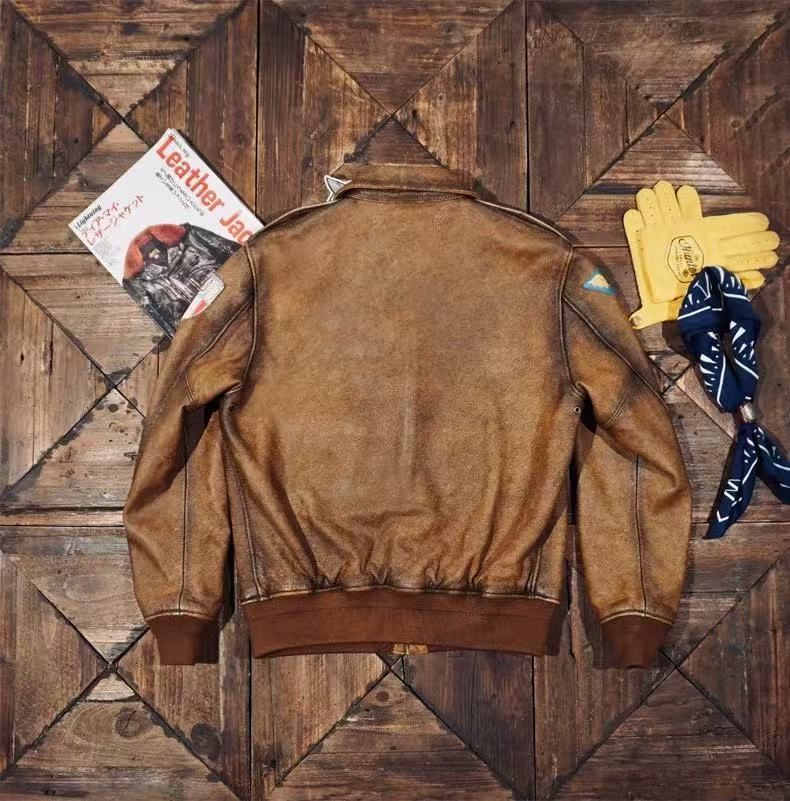 新品未使用 h 🛩️ 美式ヴィンテージ 水洗い加工 A2 茶芯カウレザー