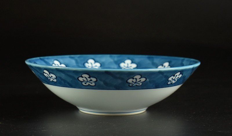 E　源右衛門作　染付七宝文珍味入　５客　共箱 源右衛門 染付四海波 銘々皿 五枚皿 箱付