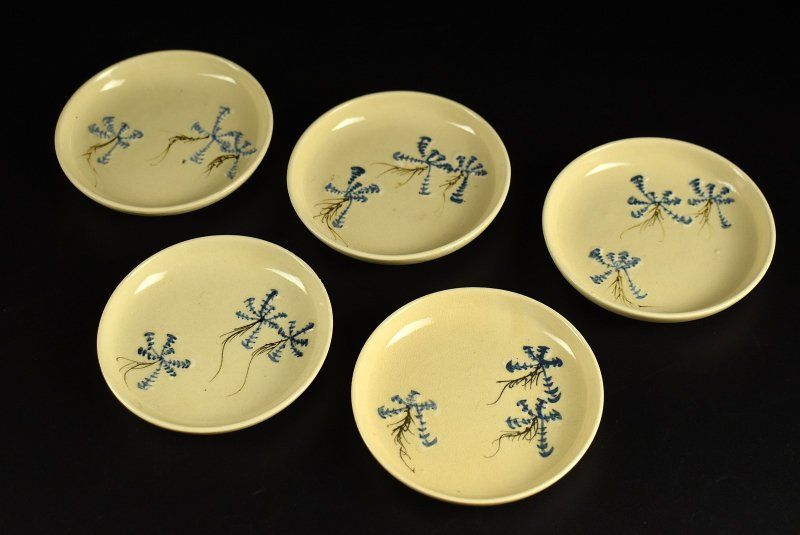 陶器 小皿 5客組 昭和中期～後期？ 瑞 鶴 有田焼 京焼 手書き 陶器