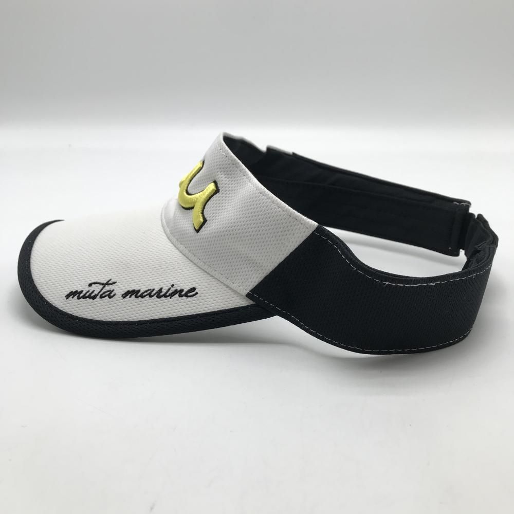 美品】ムータマリン サンバイザー 白×黒 立体ロゴイエロー 57～59cm