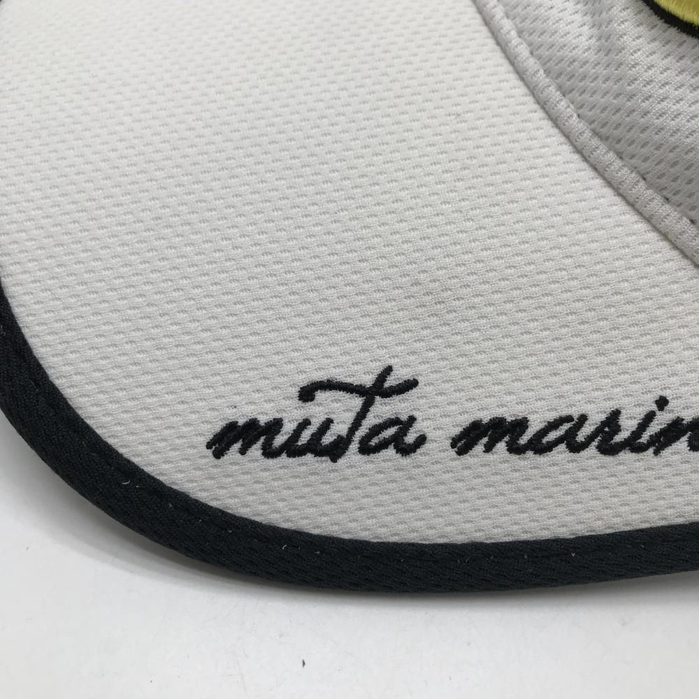 美品】ムータマリン サンバイザー 白×黒 立体ロゴイエロー 57～59cm