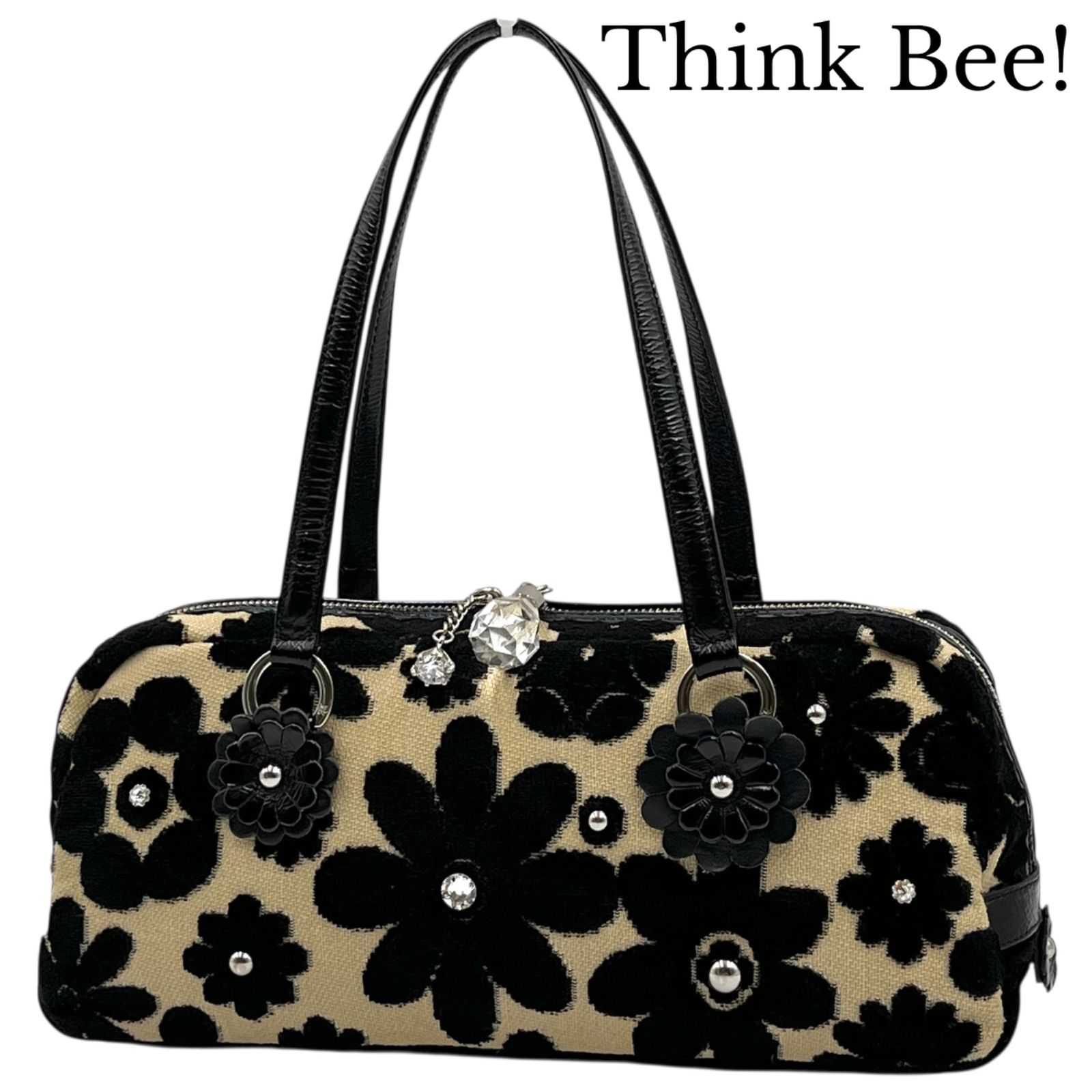 【美品】ThinkBee!✨シンクビー　ダルメシアン　ハンドバッグ　レザー　黒 美品】Think Bee! シンクビー Just Heart マーガレット ハンドバッグ