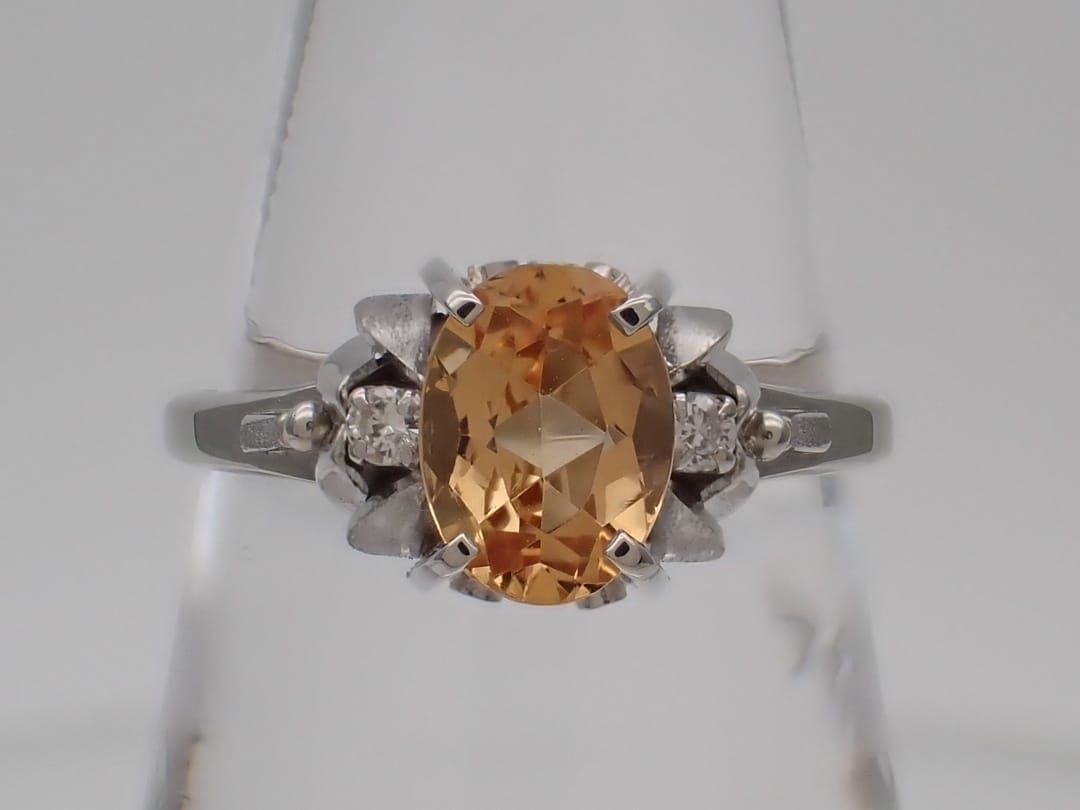 PT900 プラチナ インペリアルトパーズ ダイヤリング 15号 4.59g 中古A+  