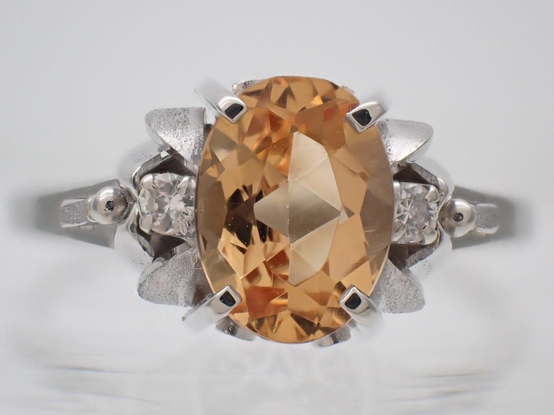 PT900 プラチナ インペリアルトパーズ ダイヤリング 15号 4.59g 中古A+  