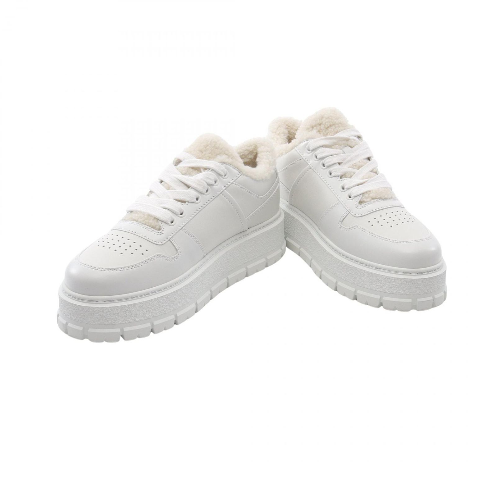 プラダ レザー スニーカー 35 1/2 レディース ホワイト 1E947M a PRADA プラダ 靴 シューズ スニーカー レザーxシアリング 1E947M 3LEN