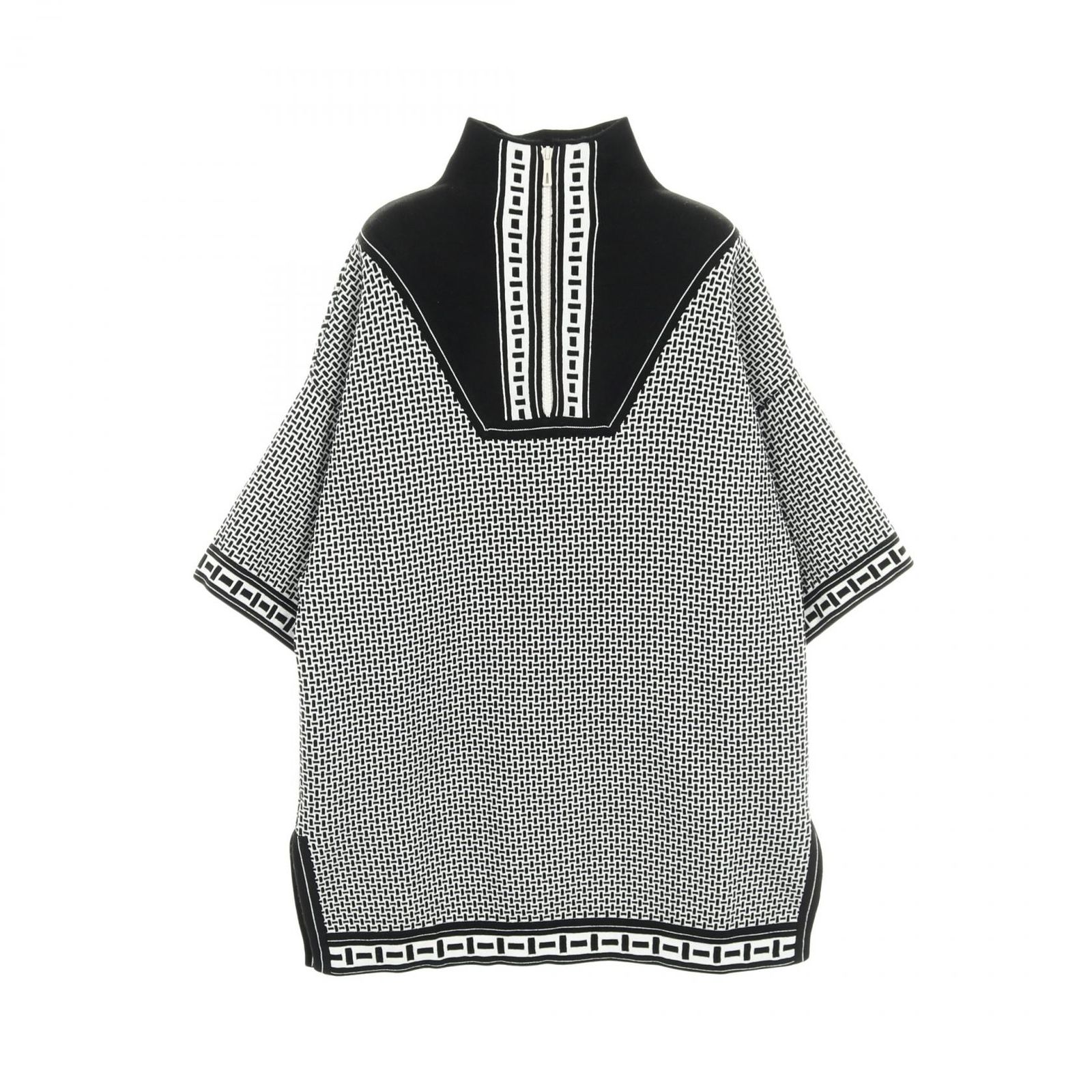 エルメスHERMES　レディース半袖ニット　ブラック　M エルメス HERMES ニット ホワイト/ブラック ウール 半袖 レディース