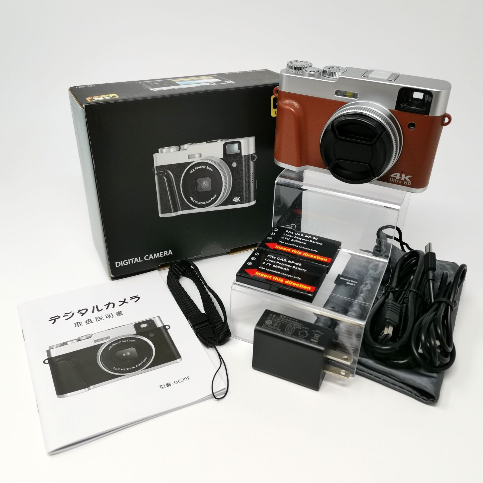 デジタルカメラ ブラウン 4K DC202 デジカメ 動作確認済み Micro SD