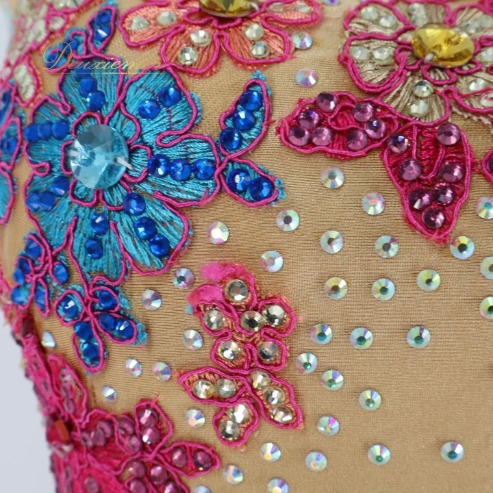 社交ダンス　スタンダードドレス　ピンク　ブルー　お花刺繍　ビジュー華やか　L 社交ダンス スタンダードドレス ピンク ブルー お花刺繍 ビジュー