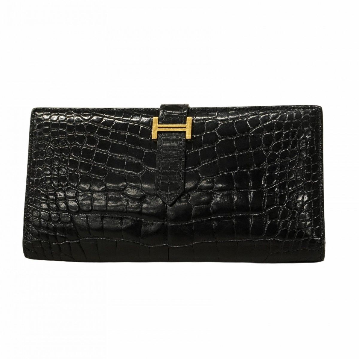 5oc2705-h】エルメス 長財布 ベアンスフレ アリゲーター ブラック