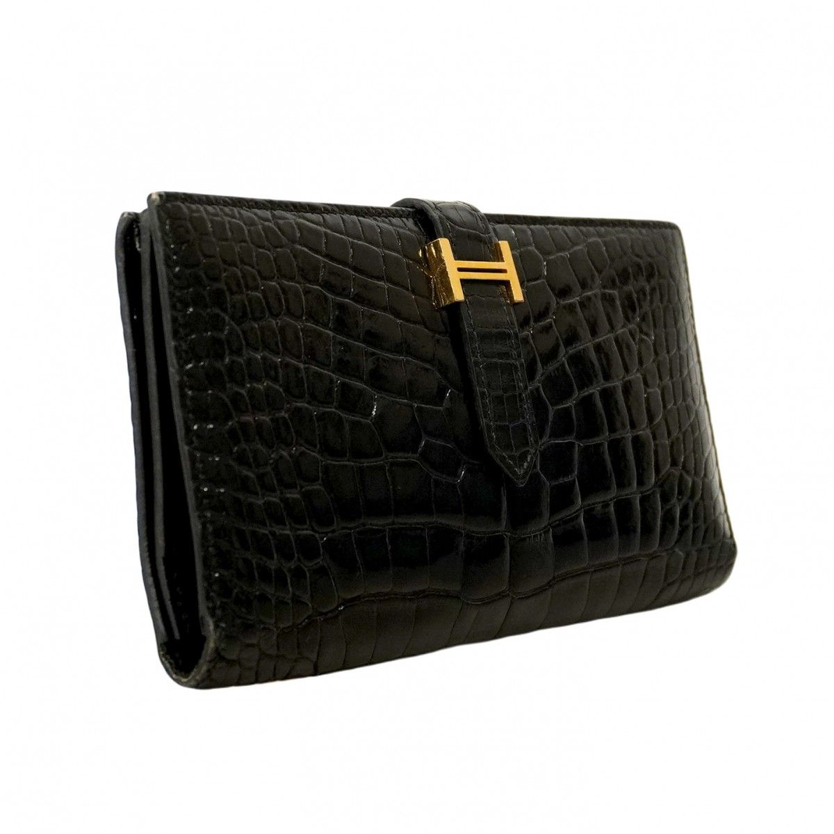最高峰品◆HERMES ベアンスフレ アリゲーター ブラック 長財布 □J刻印 エルメス ベアンスフレ 長財布 アリゲーター ブラック ダイヤモンド