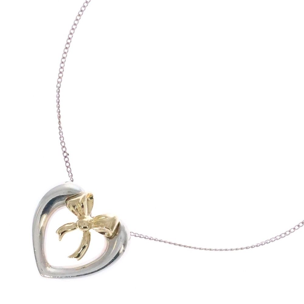 TIFFANY&Co (ティファニー) ハートリボンネックレス ペンダント チェーン シルバー×ゴールド