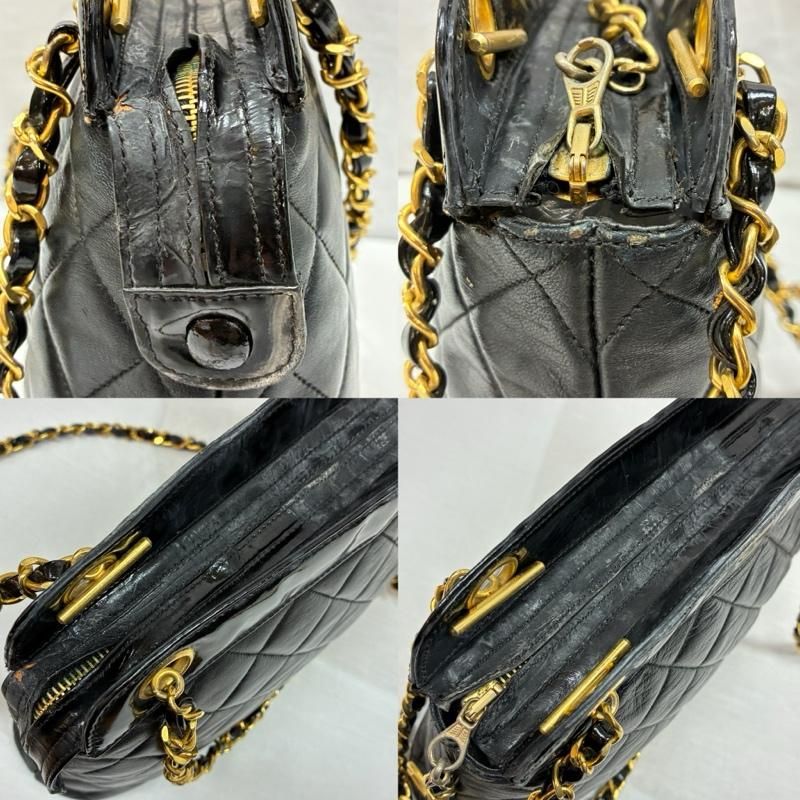 シャネル 90s ラムスキン レザー パテント キルティング ココマーク