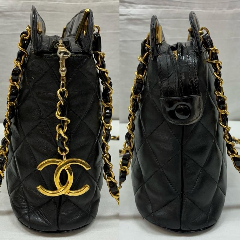 シャネル 90s ラムスキン レザー パテント キルティング ココマーク