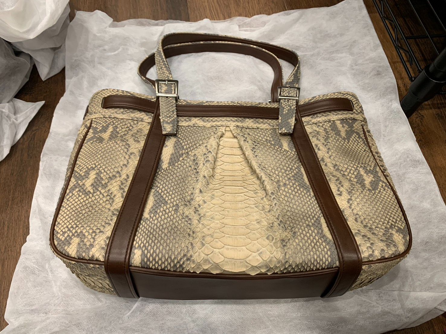 新品未使用】JRA認定 パイソン 本革 トートバッグ ヘビ革 タグ付き 