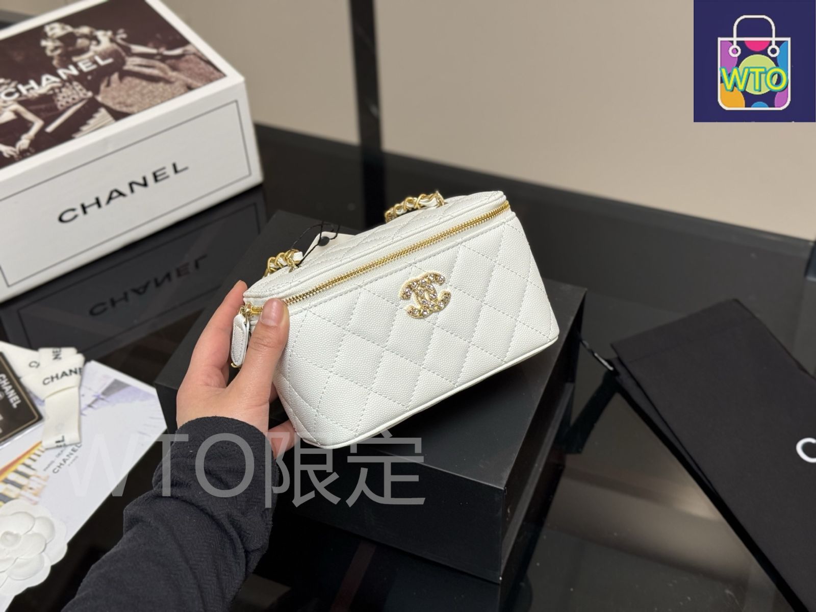 今日特価】Chanel Makeup Case × ～17×11cm ハンドル メイクボックス