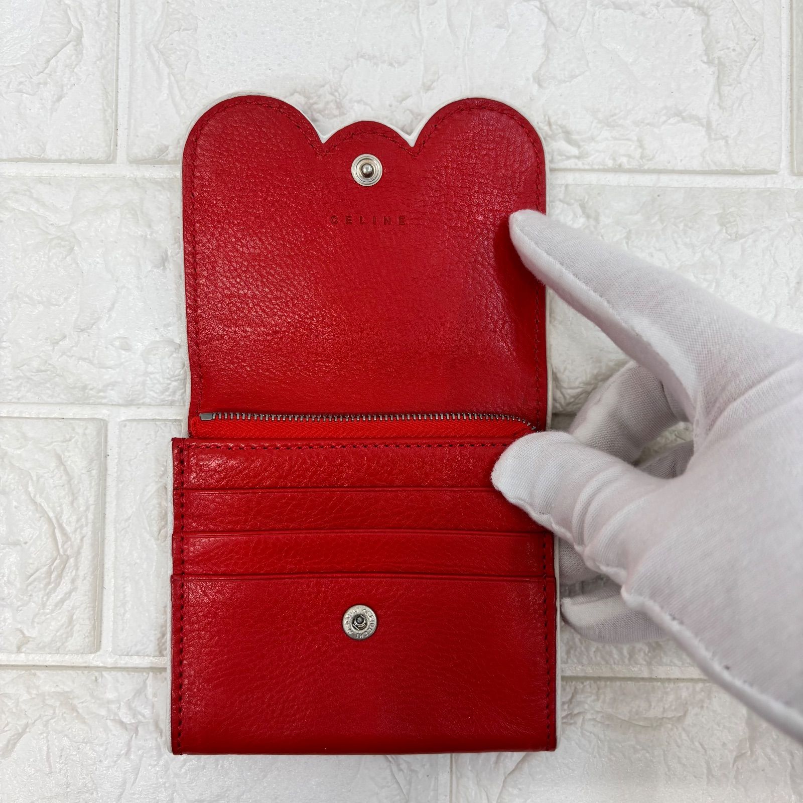 ◼︎ 美品 CELINE セリーヌ ミニウォレット レッド 赤 レザー コイン