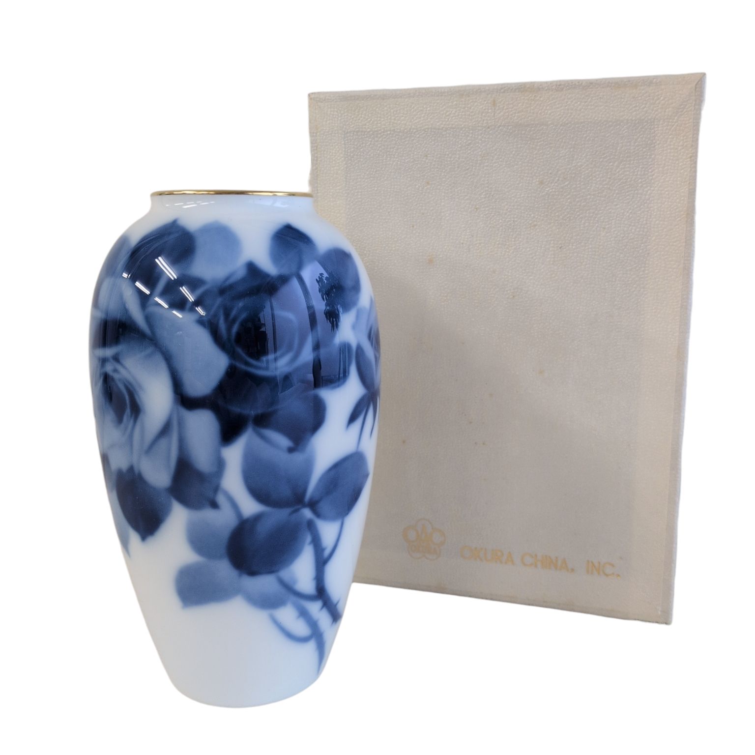 ☆超希少 大倉陶園 OKURA 花瓶 フラワーベース 白磁 検) ブルーローズ
