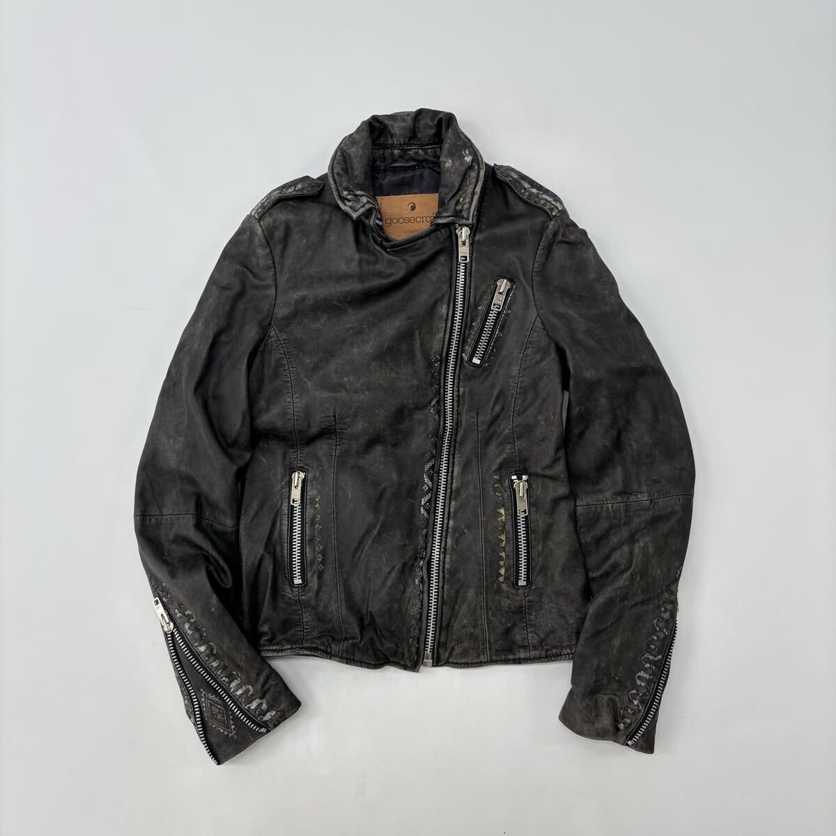 goosecraft グースクラフト biker 510 USED加工 ラムレザー ダブル 