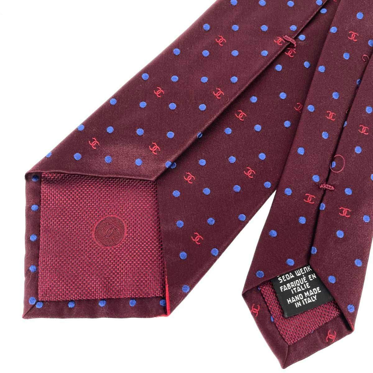 CHANEL シャネル ネクタイ ココマーク/ドット柄/ シルク100％ ボルドー