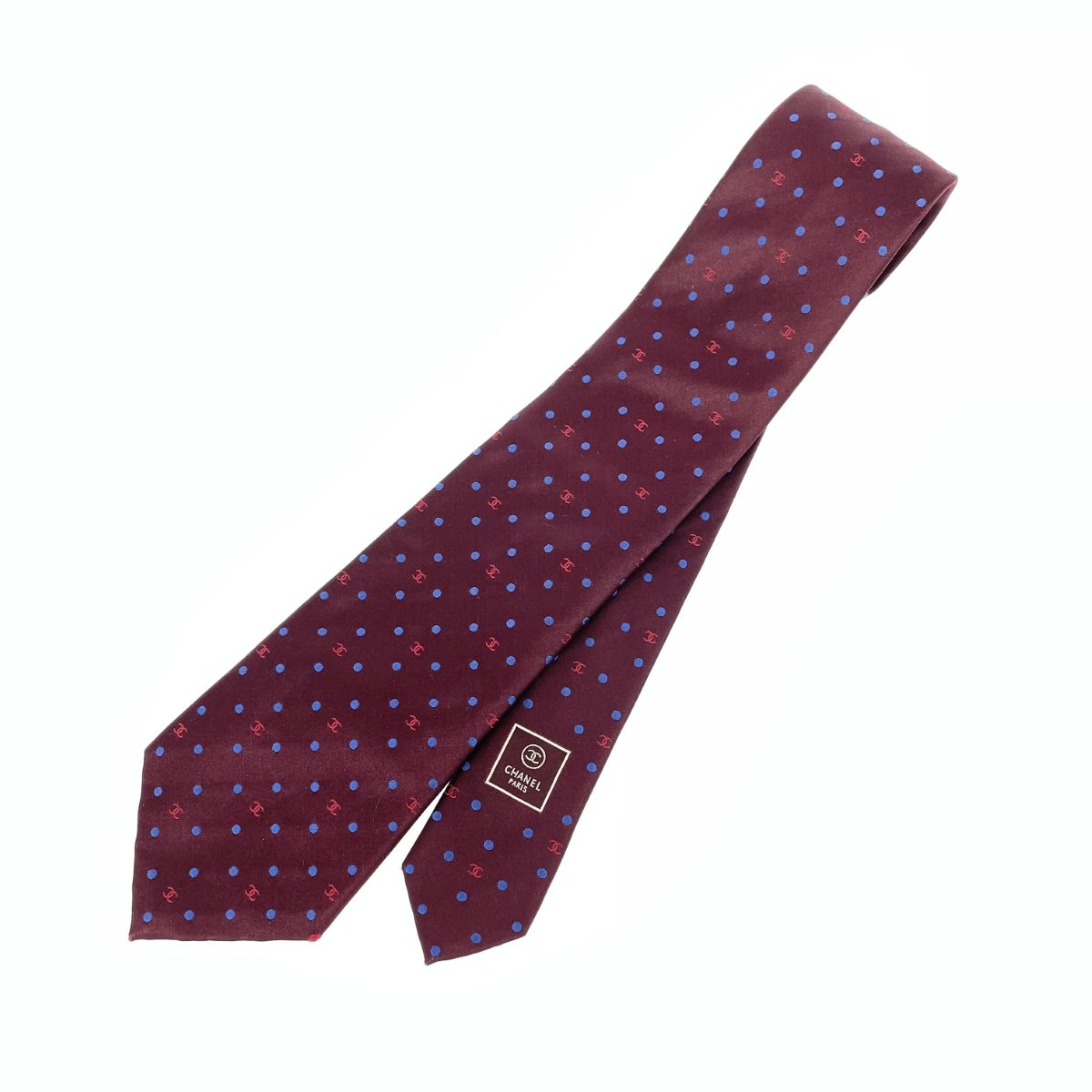 CHANEL シャネル ネクタイ ココマーク/ドット柄/ シルク100％ ボルドー