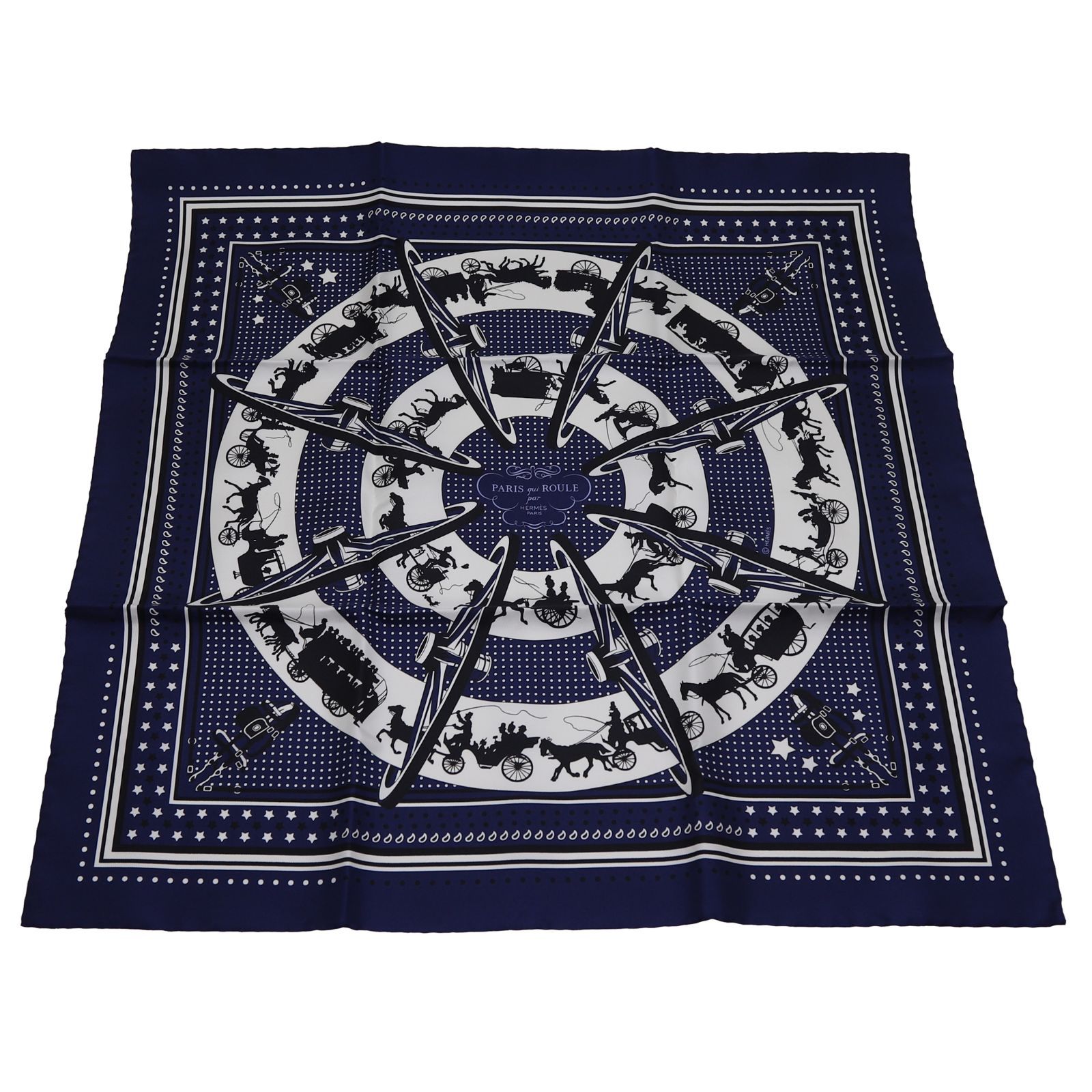 新品同様】エルメス シルクバンダナ 車輪でめぐるパリ・バンダナ
