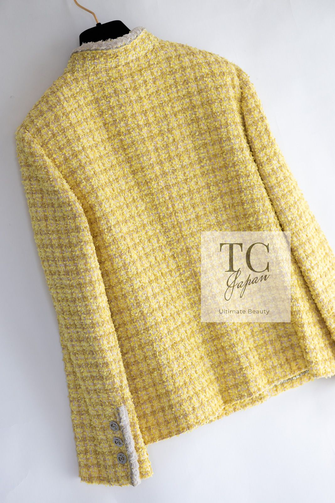 シャネル ジャケット CHANEL イエロー スタンド襟 ブレイド チェーン