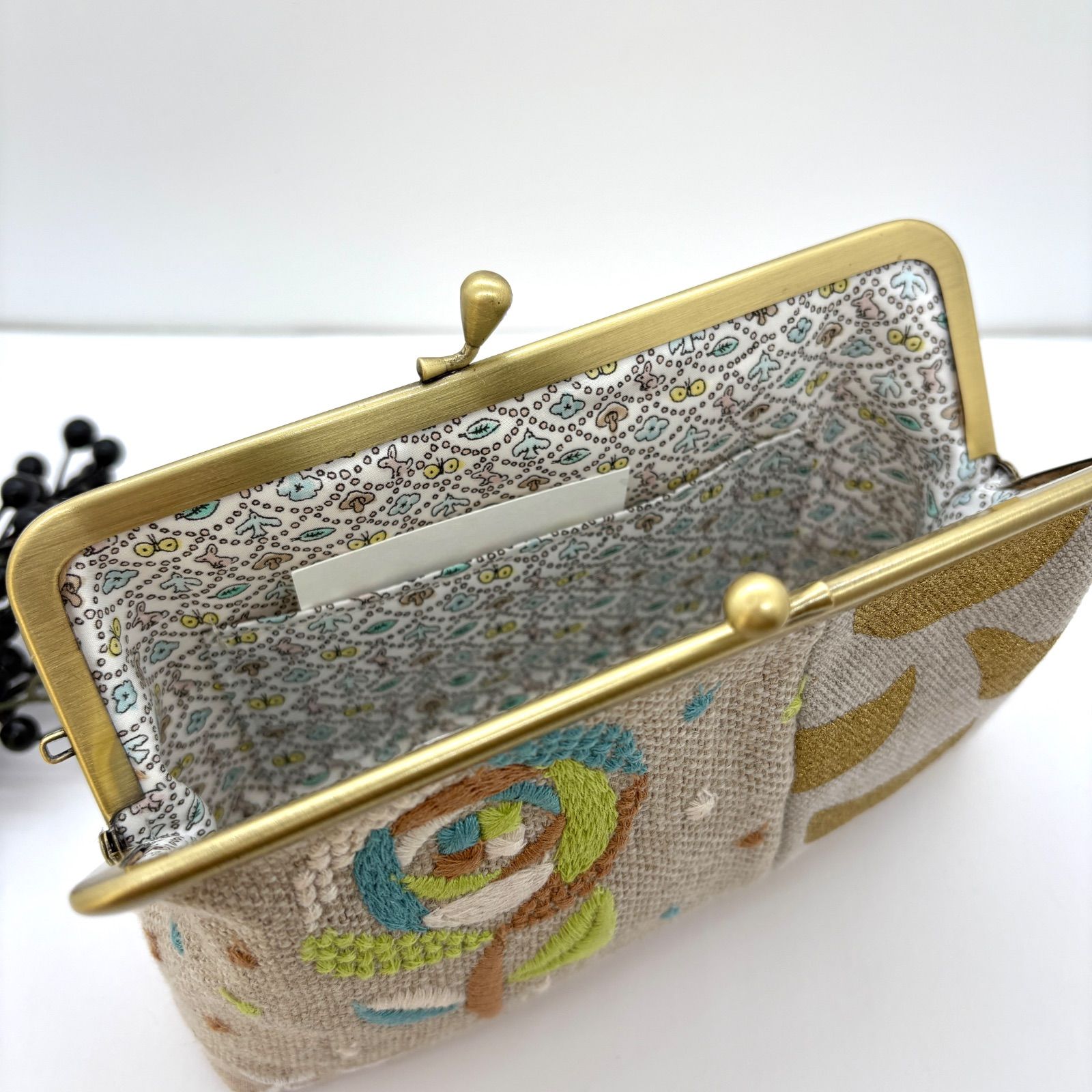 ハンドメイド ミナペルホネン がま口 角形ポーチ パッチワーク sand