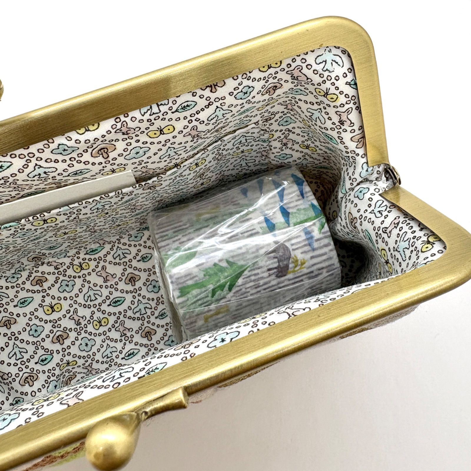 ハンドメイド ミナペルホネン がま口 角形ポーチ パッチワーク sand