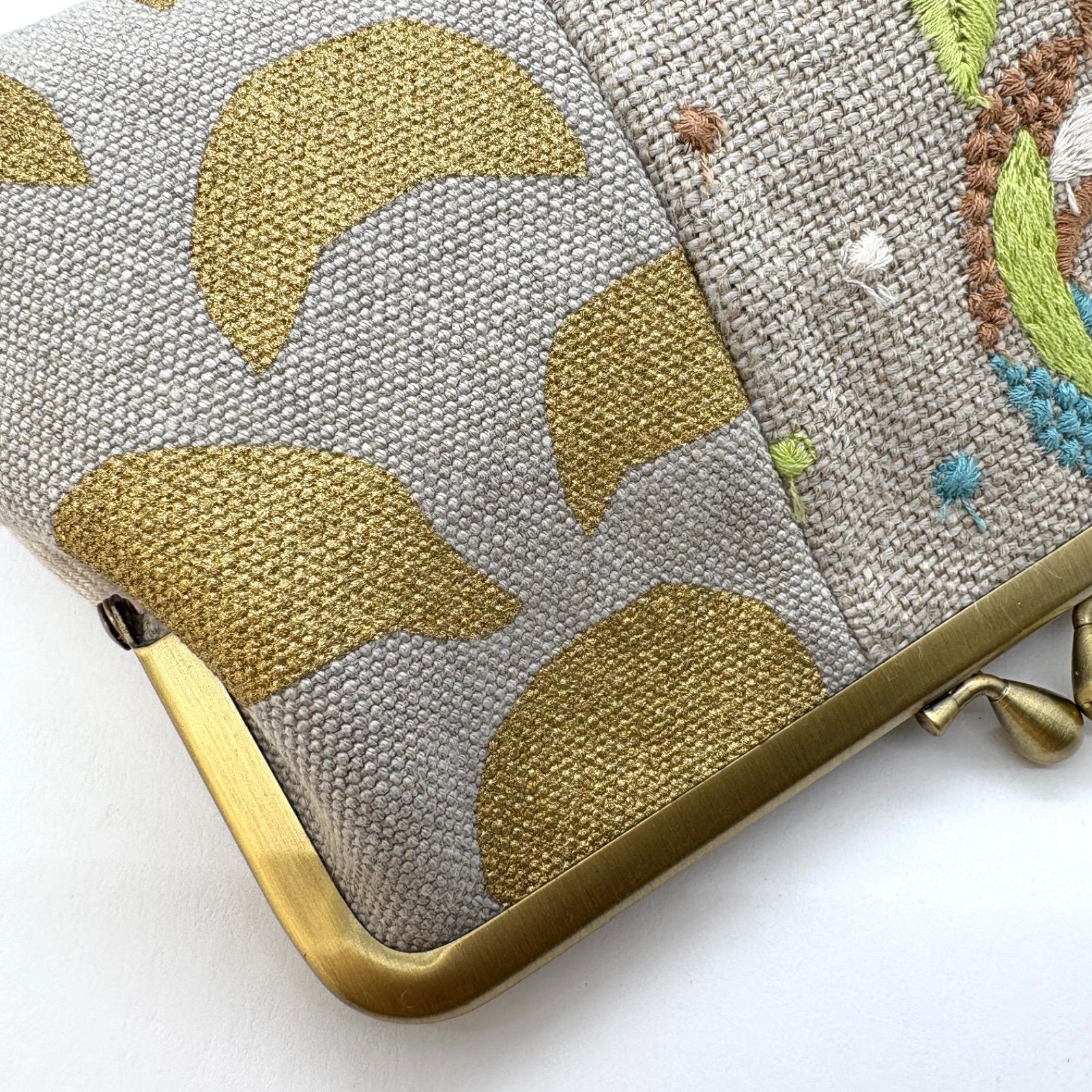 ハンドメイド ミナペルホネン がま口 角形ポーチ パッチワーク sand