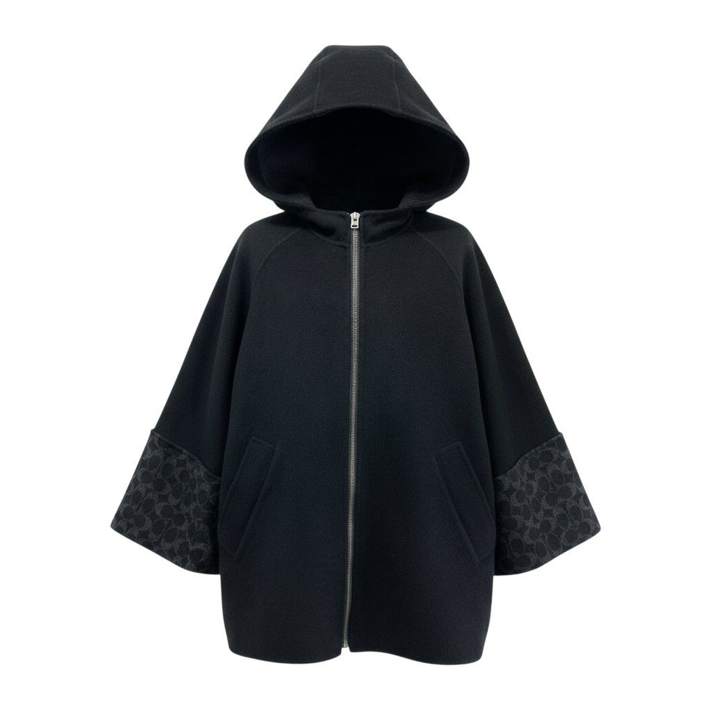 15K18 COACH コーチ ウールケープ フーデッド ハーフコート フルジップ