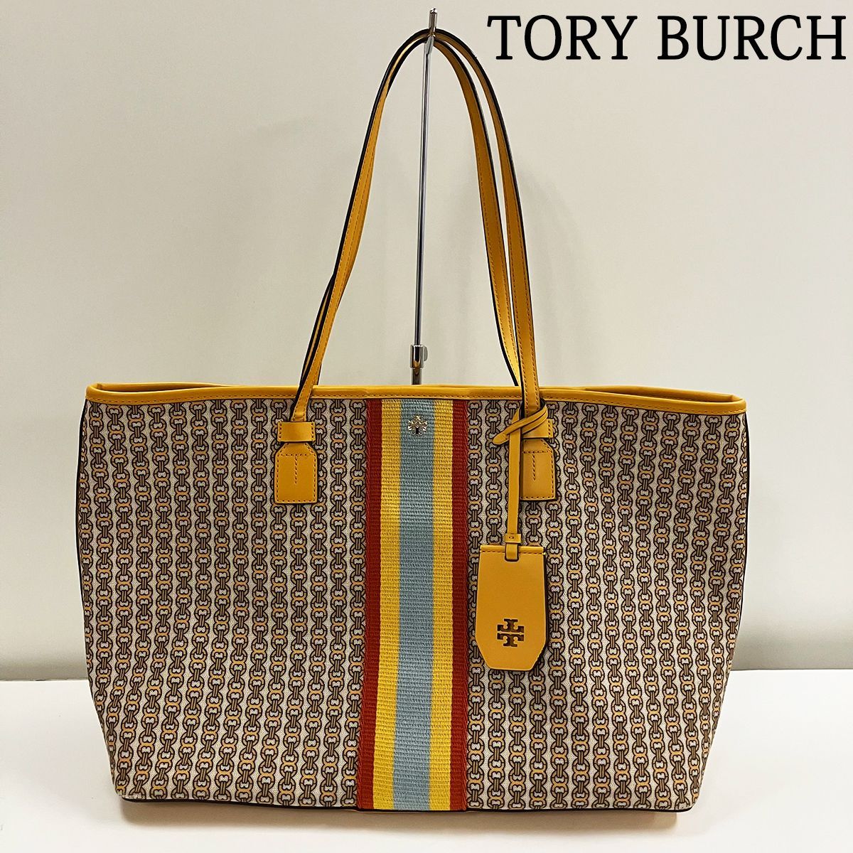 ☆ほぼ未使用 トリーバーチ　鎖柄　ゴールドロゴ トートバッグ　ジェミニリンク TORY BURCH トリーバーチ ジェミニリンク トートバッグ 総柄 - メルカリ