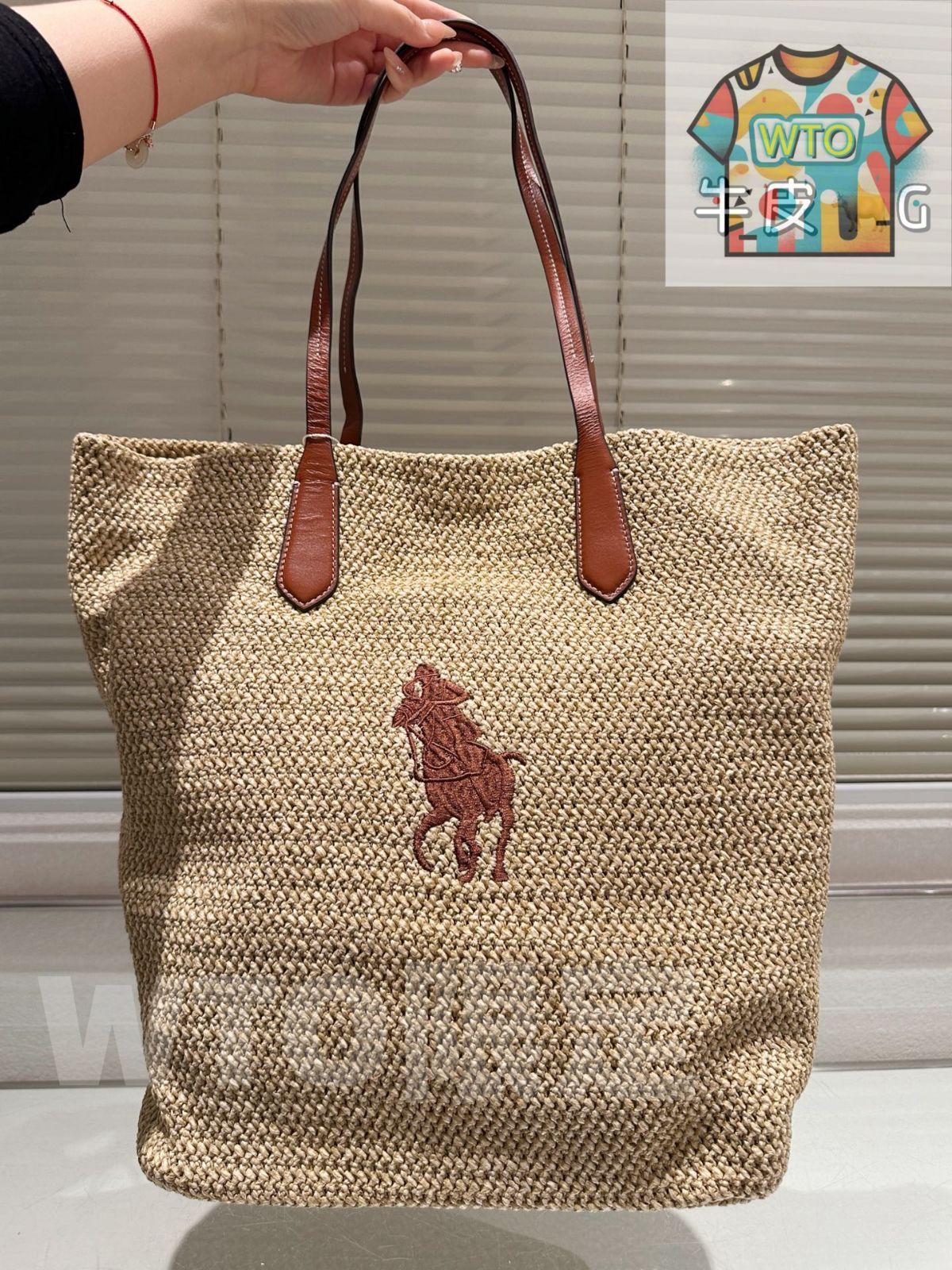 POLO RALPH LAUREN ラフィア　トートバッグ　保存袋付き 今日特価】Polo Ralph Lauren African Raffia Tote Bag ポロ ラルフ